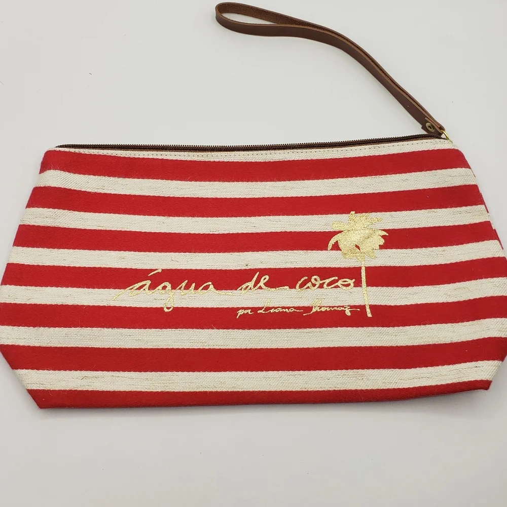 Agua de Coco Liana Thomaz cosmetic bag red ivory stripe